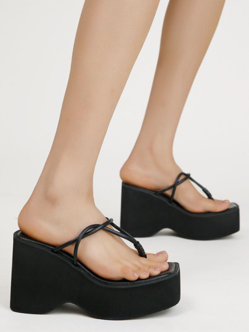 Fekete Flip Flops Női Platform Wedge Heel Slide Szandál - Fekete