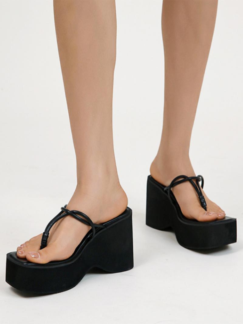 Fekete Flip Flops Női Platform Wedge Heel Slide Szandál - Fekete