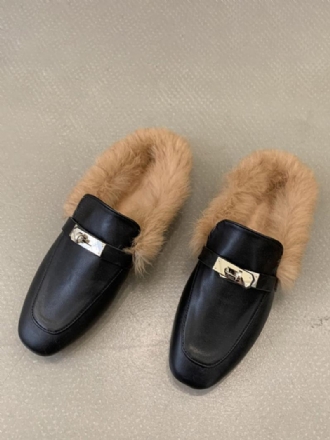 Fekete Női Naplopók Műszőrme Fém Részletek Slip On Loafer Cipő