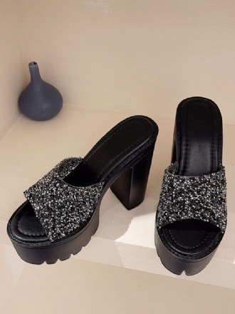 Női Flitterek Slingbacks Chunky Heel Mules Pu Bőr Fekete