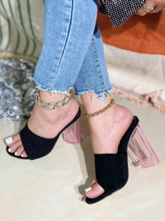 Női Mule Heels Micro Suede Felső Peep Toe Chunky Heel Mules