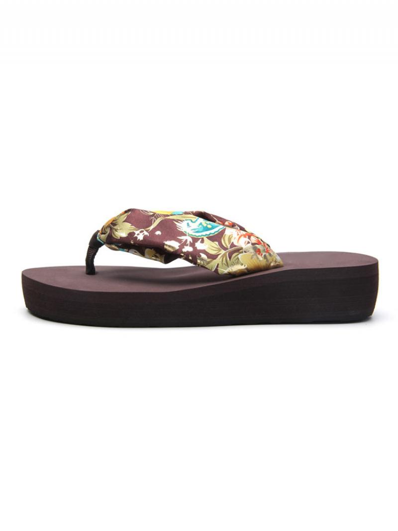 Női Slide Szandál Bohemian Pvc Felső Nyitott Orrú Wedge Heel Papucs - Kávébarna