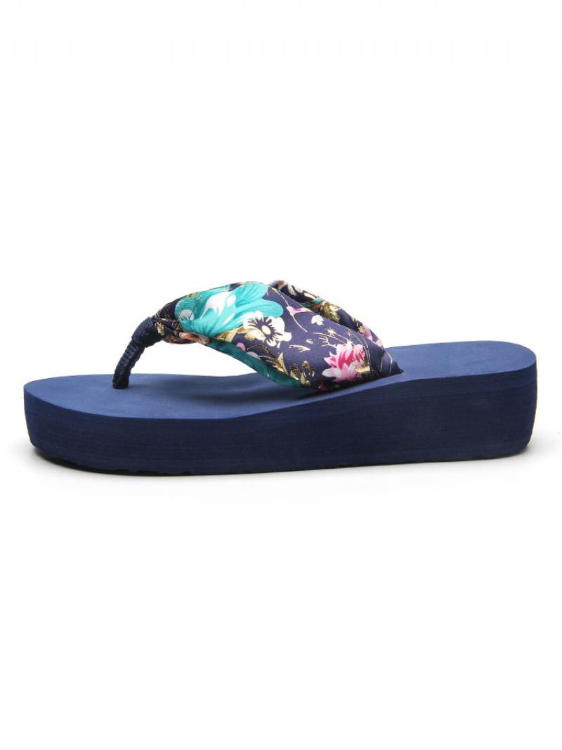 Női Slide Szandál Bohemian Pvc Felső Nyitott Orrú Wedge Heel Papucs - Kék