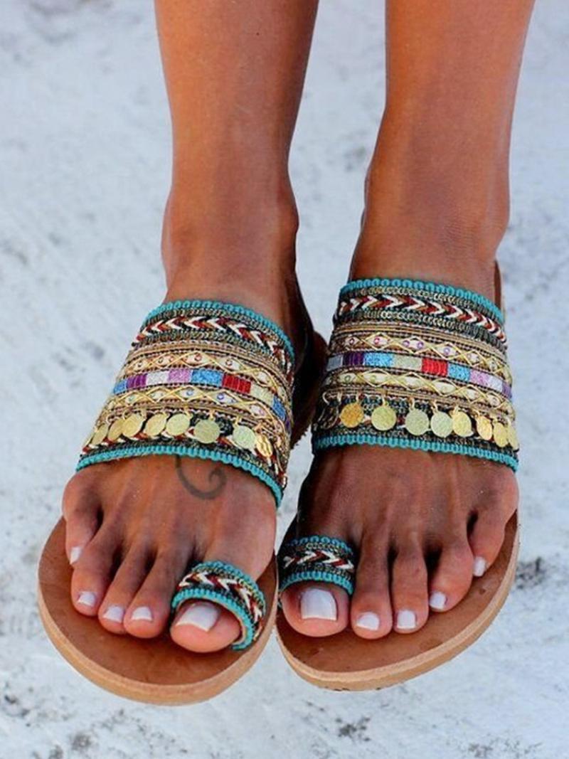 Női Strandszandál Boho Toe Loop Sandal Slides - Zöld