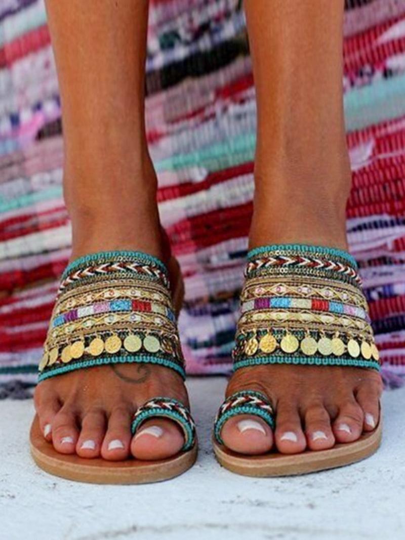 Női Strandszandál Boho Toe Loop Sandal Slides - Zöld