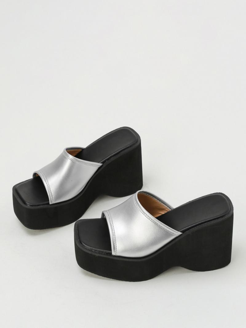 Silver Slide Sandals Női Fémes Platform Sandal Papucs