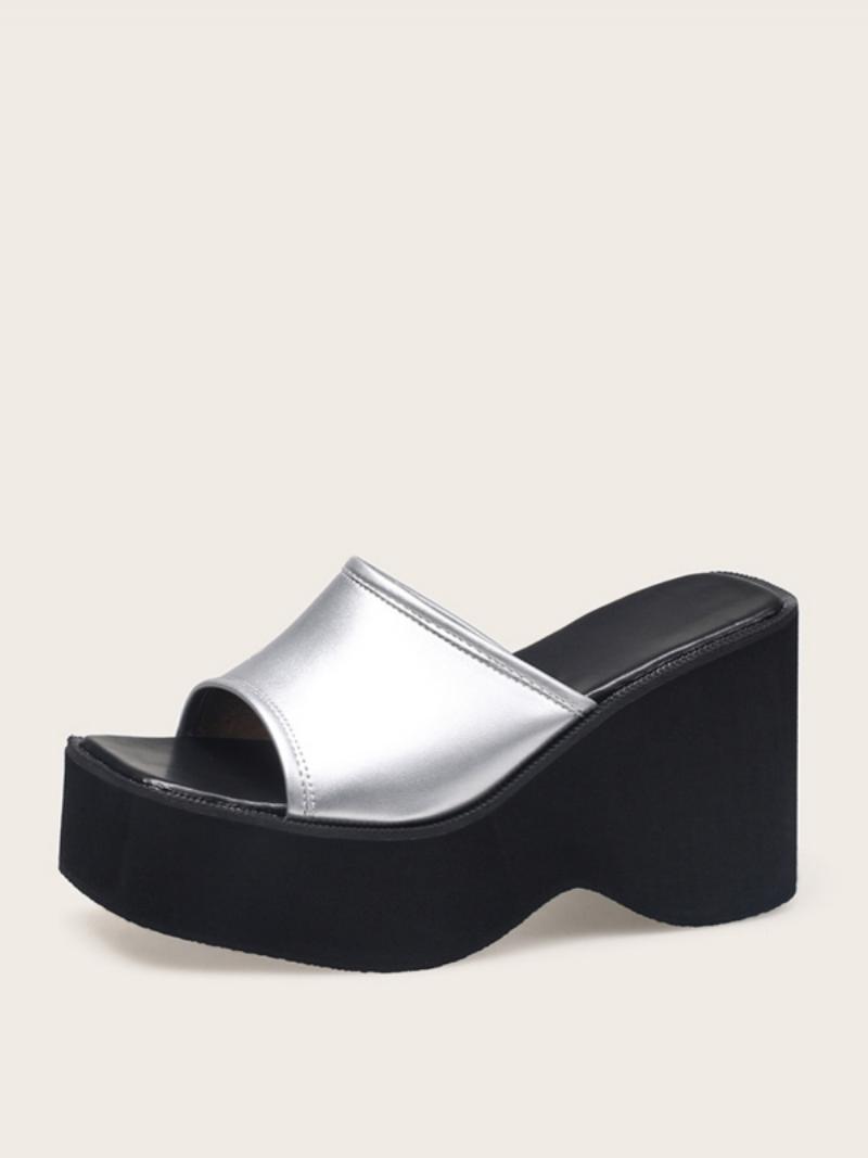 Silver Slide Sandals Női Fémes Platform Sandal Papucs - Ezüst