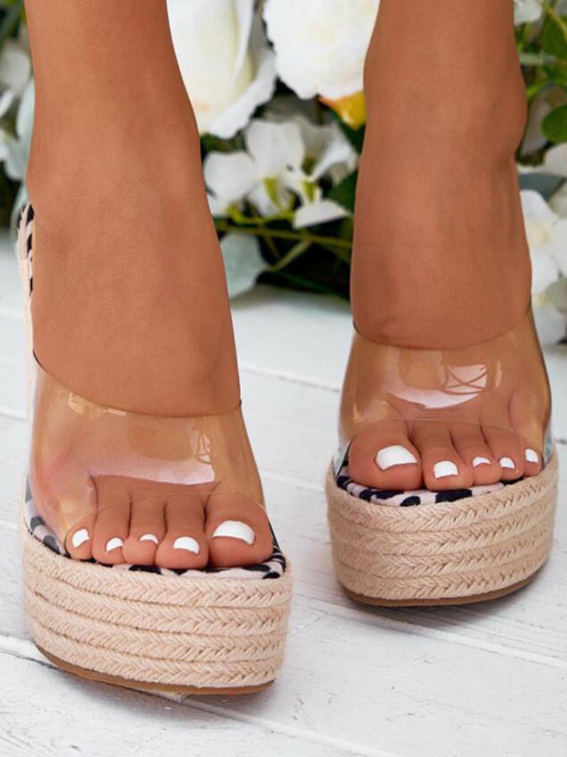 Női Átlátszó Platform Espadrille Wedge Mule Szandál - Fekete