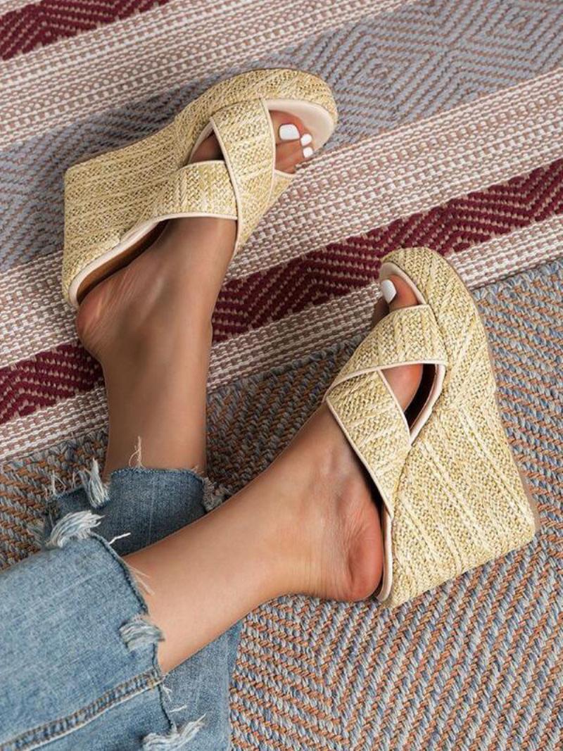 Női Cane Wedge Szandál Platform Nyitott Orrú Criss Cross Csúszdák - Halványsárga