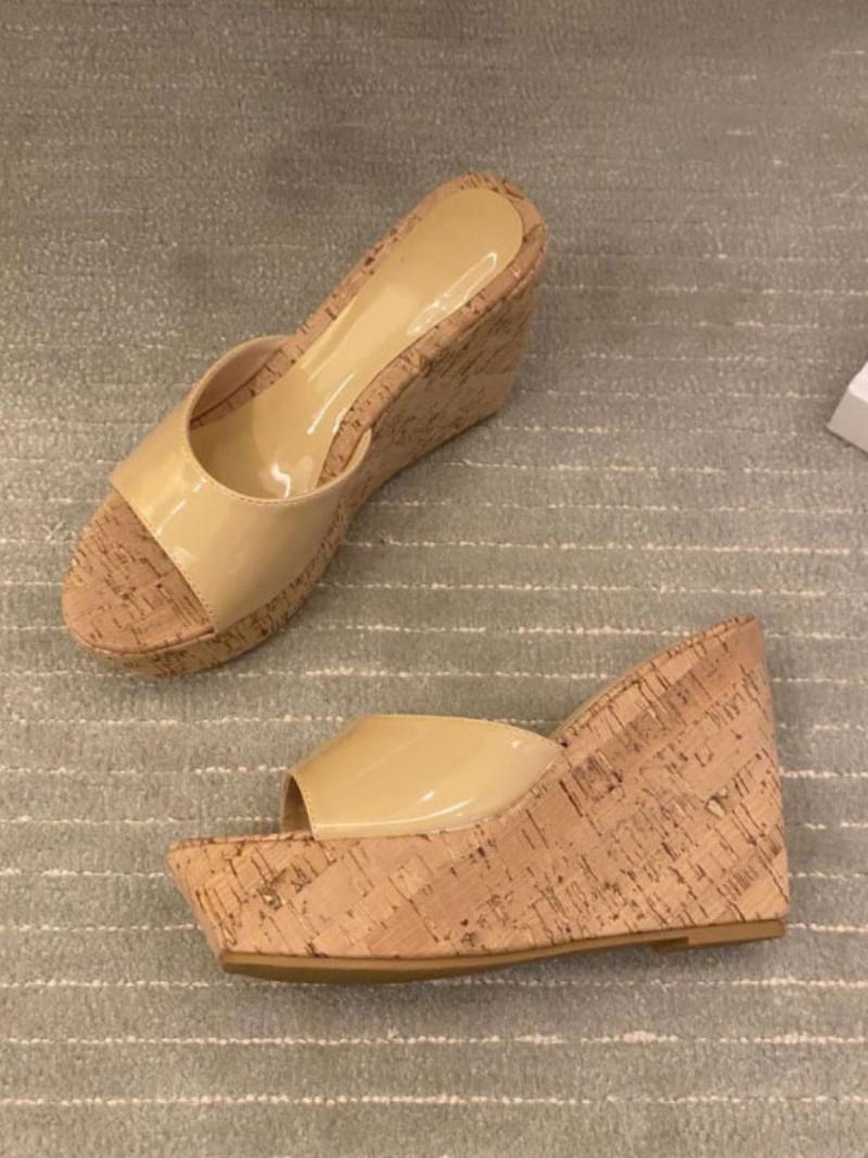 Női Fekete Öszvérek Peep Toe Wedge Heel Patent Pu Nyári Sarokpapucs - Mély Világos Sárga