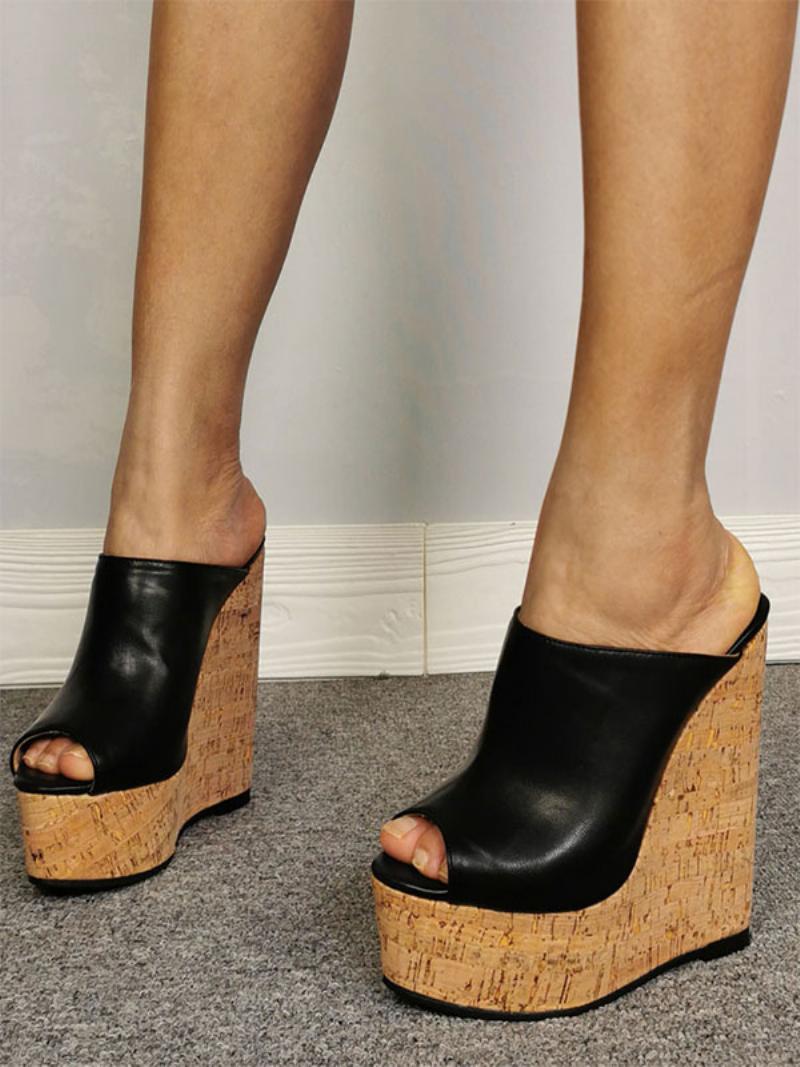 Női Fekete Peep Toe Pu Bőr Éköszvérek - Fekete