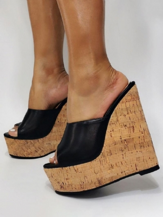 Női Fekete Platform Peep Toe Wedge Szandál