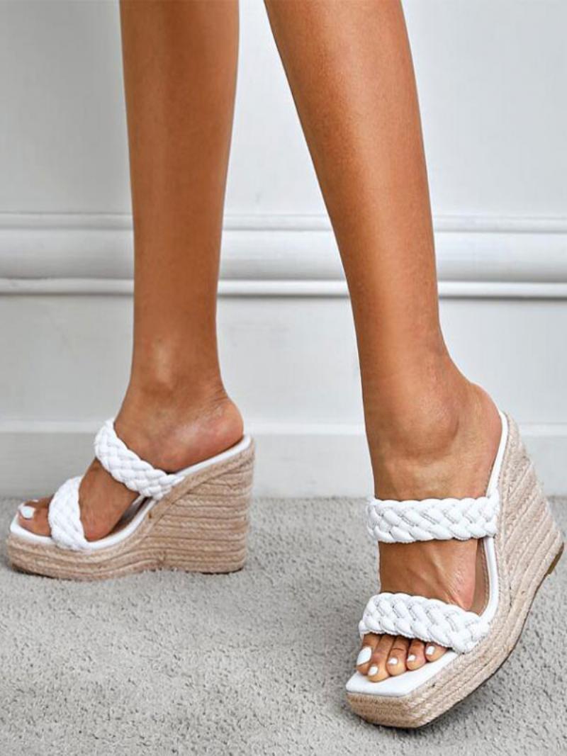 Női Fonott Öszvér Espadrille Wedge Szandál - Fehér