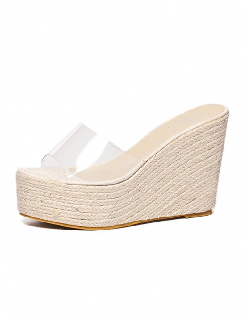 Női Kajszibarack Szandál Átlátszó Peep Toe Mule Espadrille Wedges