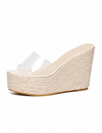 Női Kajszibarack Szandál Átlátszó Peep Toe Mule Espadrille Wedges