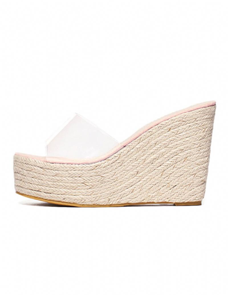 Női Kajszibarack Szandál Átlátszó Peep Toe Mule Espadrille Wedges - Rózsaszín