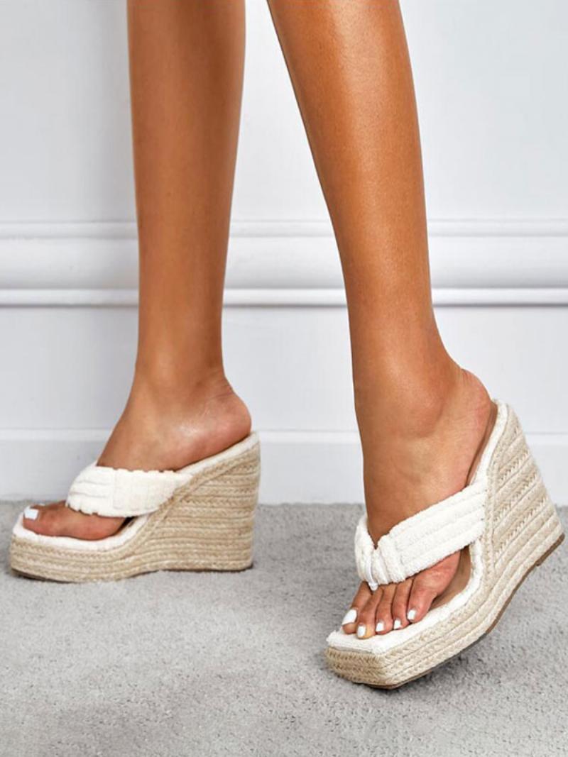 Női Platform Espadrille Wedge Thong Szandál - Fehér