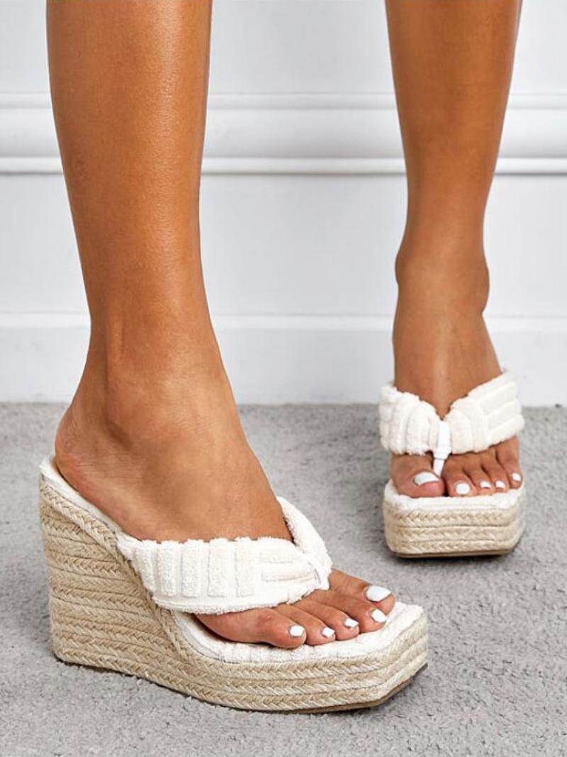 Női Platform Espadrille Wedge Thong Szandál - Fehér