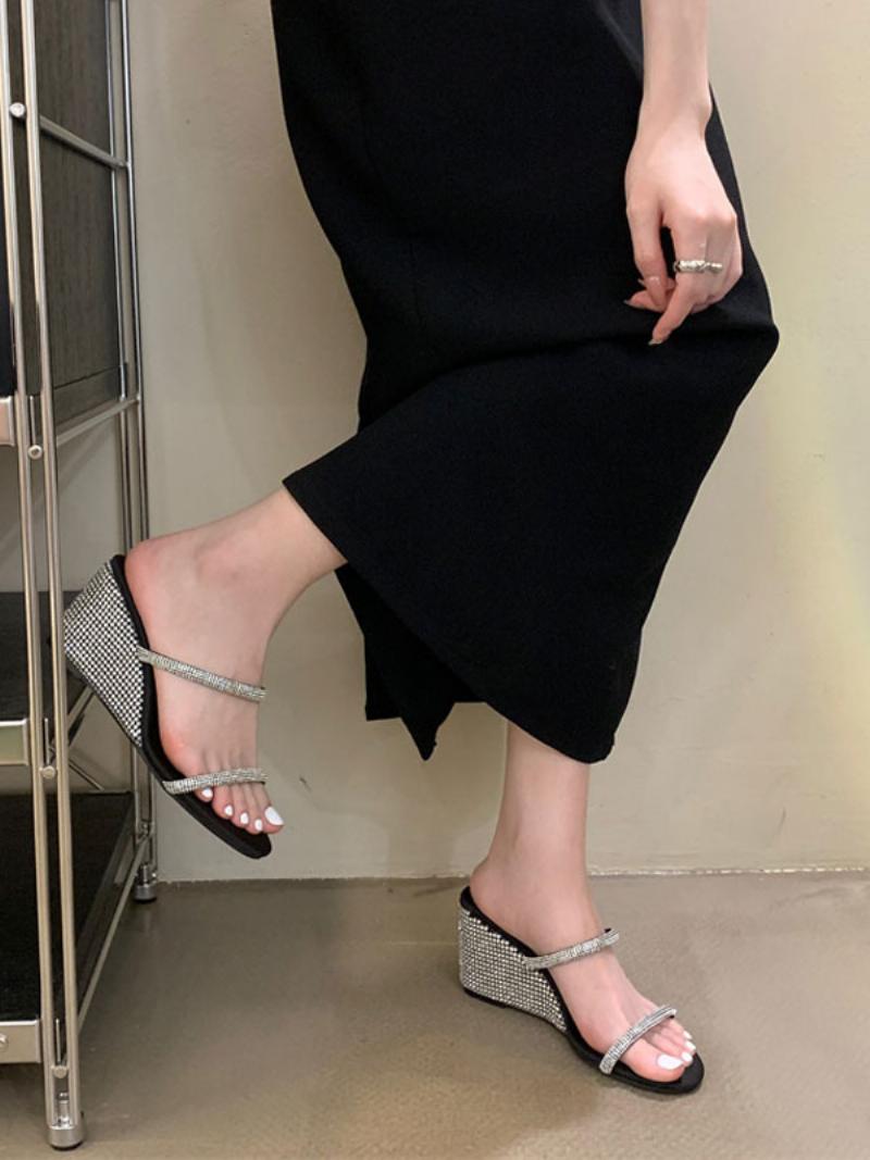 Női Strassz Slingbacks Pu Bőr Ékszandál - Fekete