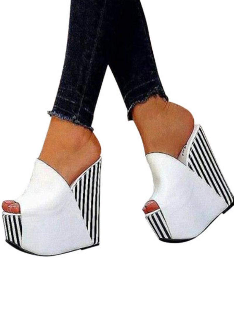 Női Stripes Platform Wedge Mules