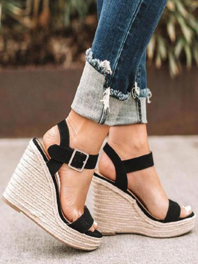 Női Terry Wedge Szandál Espadrill - Fekete