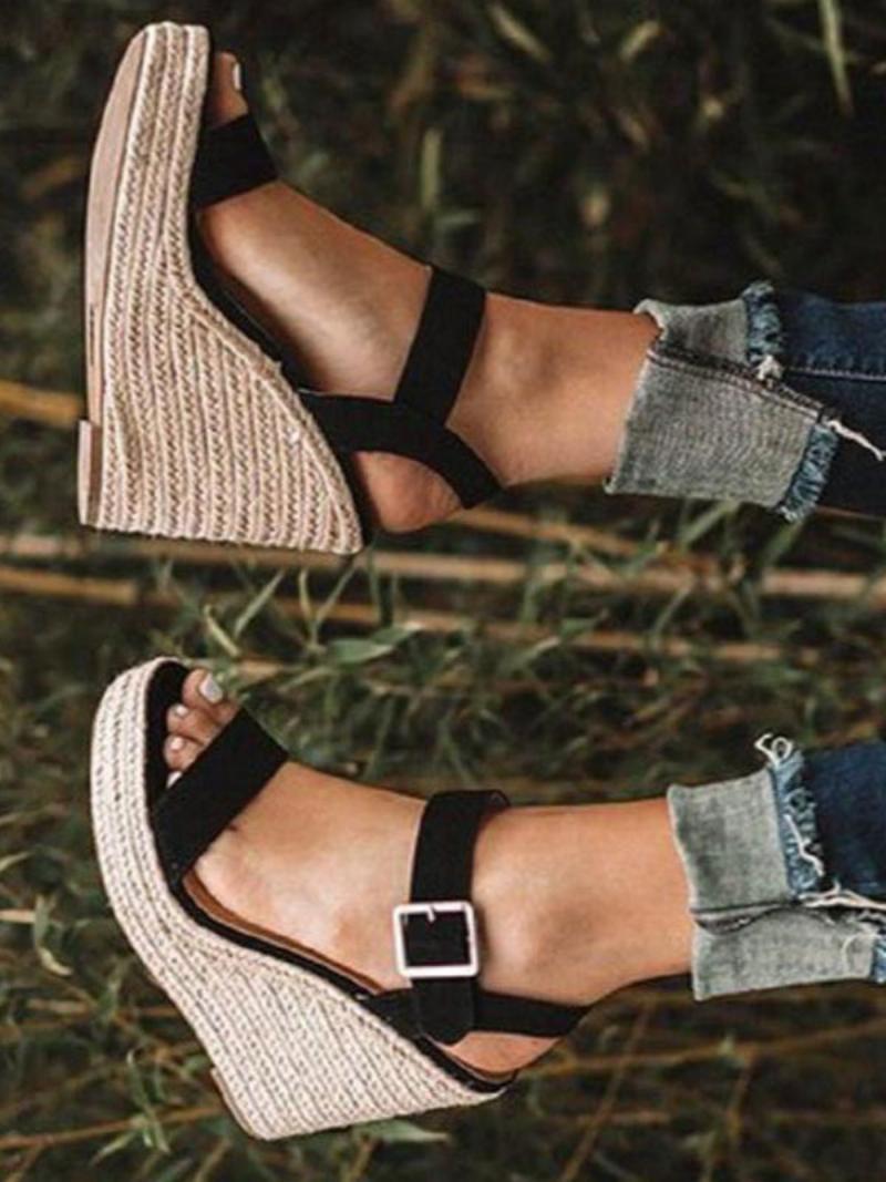 Női Terry Wedge Szandál Espadrill - Fekete