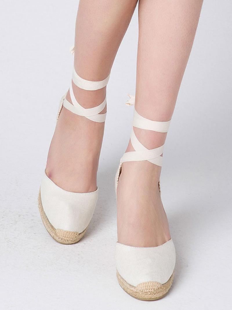 Női Wedge Heels Fűzős Hegyes Orrú Terry Wedges - Fehér