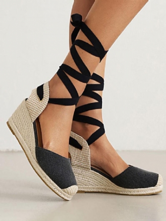 Női Wedge Heels Fűzős Kerek Orrú Terry Wedges