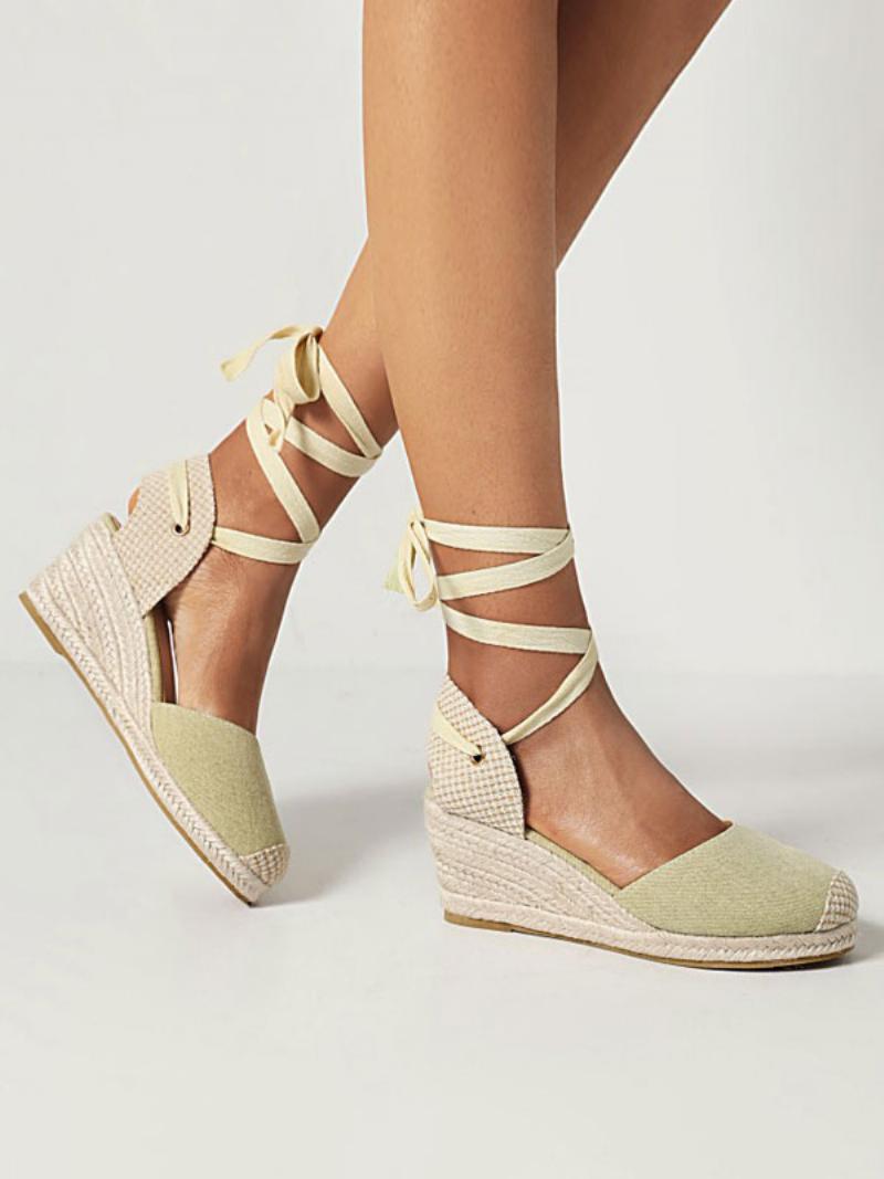 Női Wedge Heels Fűzős Kerek Orrú Terry Wedges - Zsálya