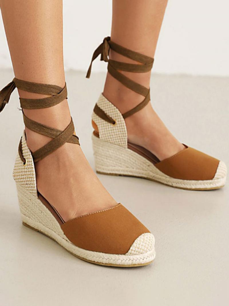 Női Wedge Heels Fűzős Kerek Orrú Terry Wedges - Teve