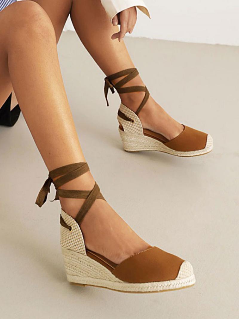 Női Wedge Heels Fűzős Kerek Orrú Terry Wedges - Teve