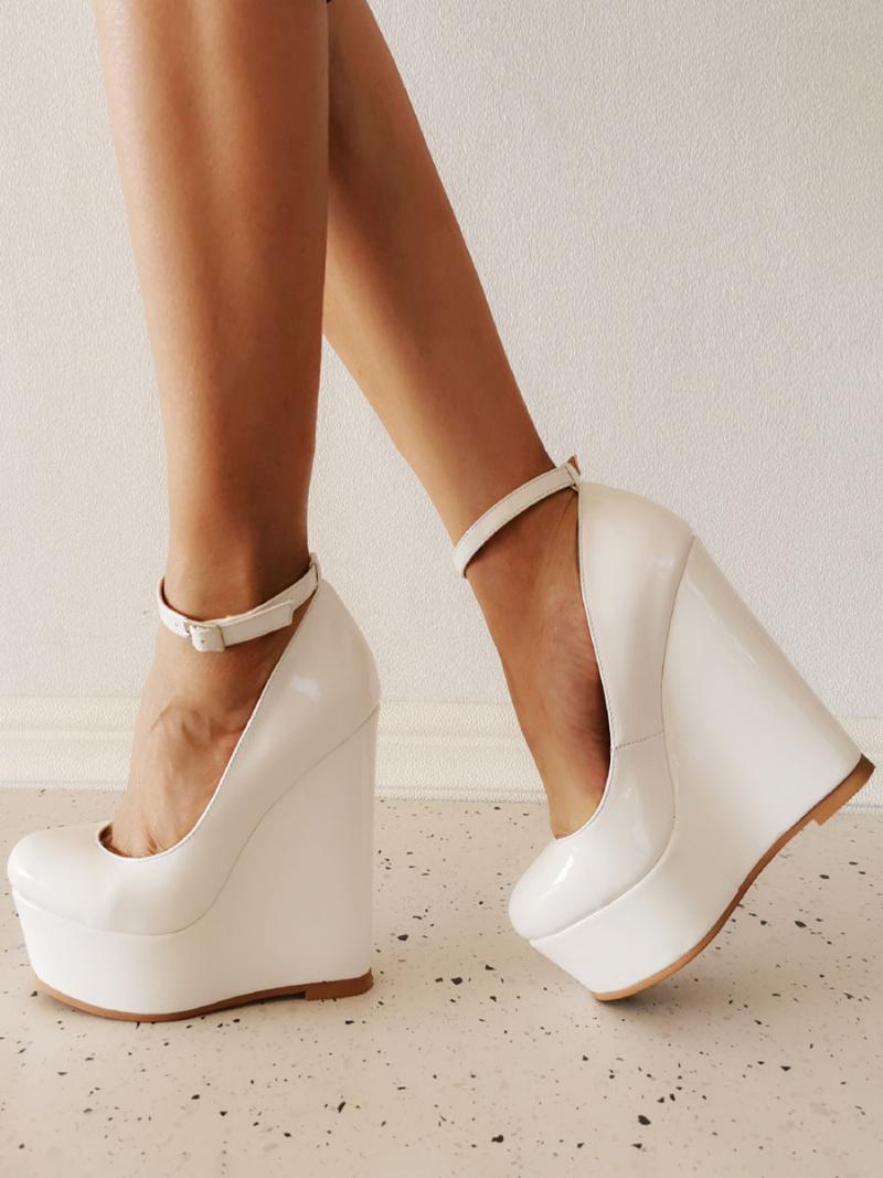 Női Wedge Heels Szexi Cipők Kerek Orrú Lakkbőr Ékek