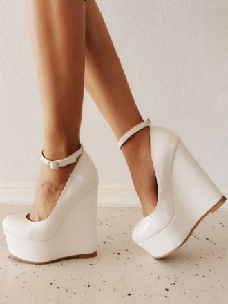 Női Wedge Heels Szexi Cipők Kerek Orrú Lakkbőr Ékek