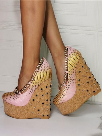 Női Wedge Heels Szexi Cipők Kerek Orrú Pu Bőr Ékekkel