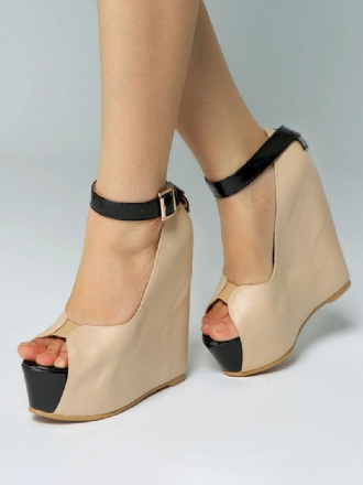 Női Wedge Heels Szexi Cipők Kerek Orrú Pu Bőr Ékekkel