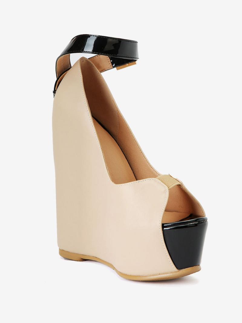 Női Wedge Heels Szexi Cipők Kerek Orrú Pu Bőr Ékekkel - Sárga / Piros