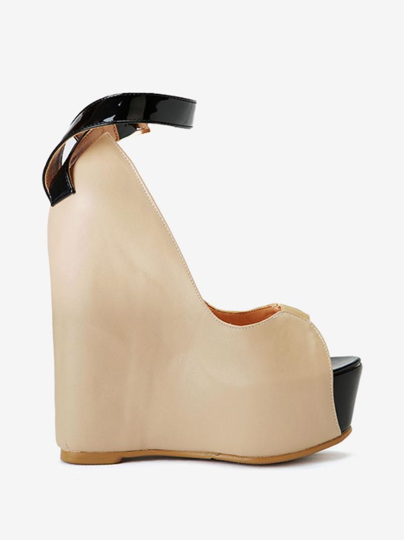 Női Wedge Heels Szexi Cipők Kerek Orrú Pu Bőr Ékekkel - Sárga / Piros