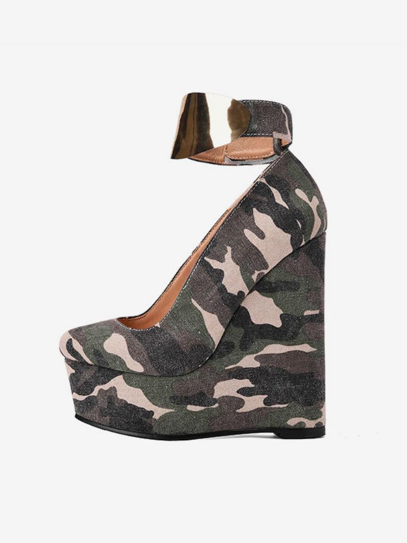 Női Wedge Heels Szexi Cipők Kerek Orrú Textil Ékek - Hunter Green