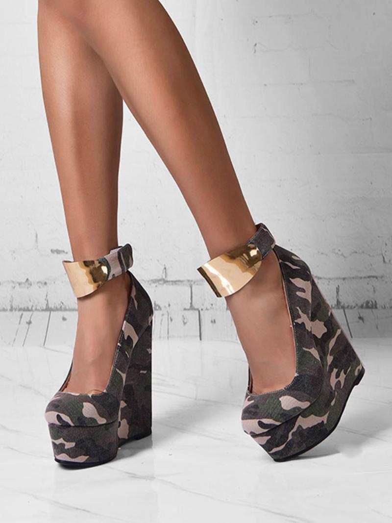 Női Wedge Heels Szexi Cipők Kerek Orrú Textil Ékek - Hunter Green