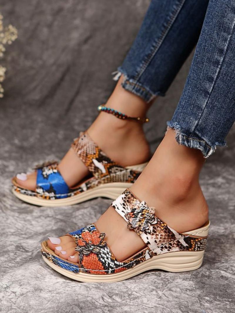 Női Wedge Heels Utcai Viselet Nyomott Pu Bőr Nyitott Orrú Espadrilles Szandál - Python