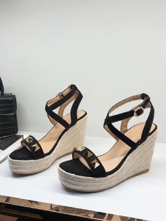 Női Wedge Sandals Platform Rivets Velúr Criss Cross Szandálcipő