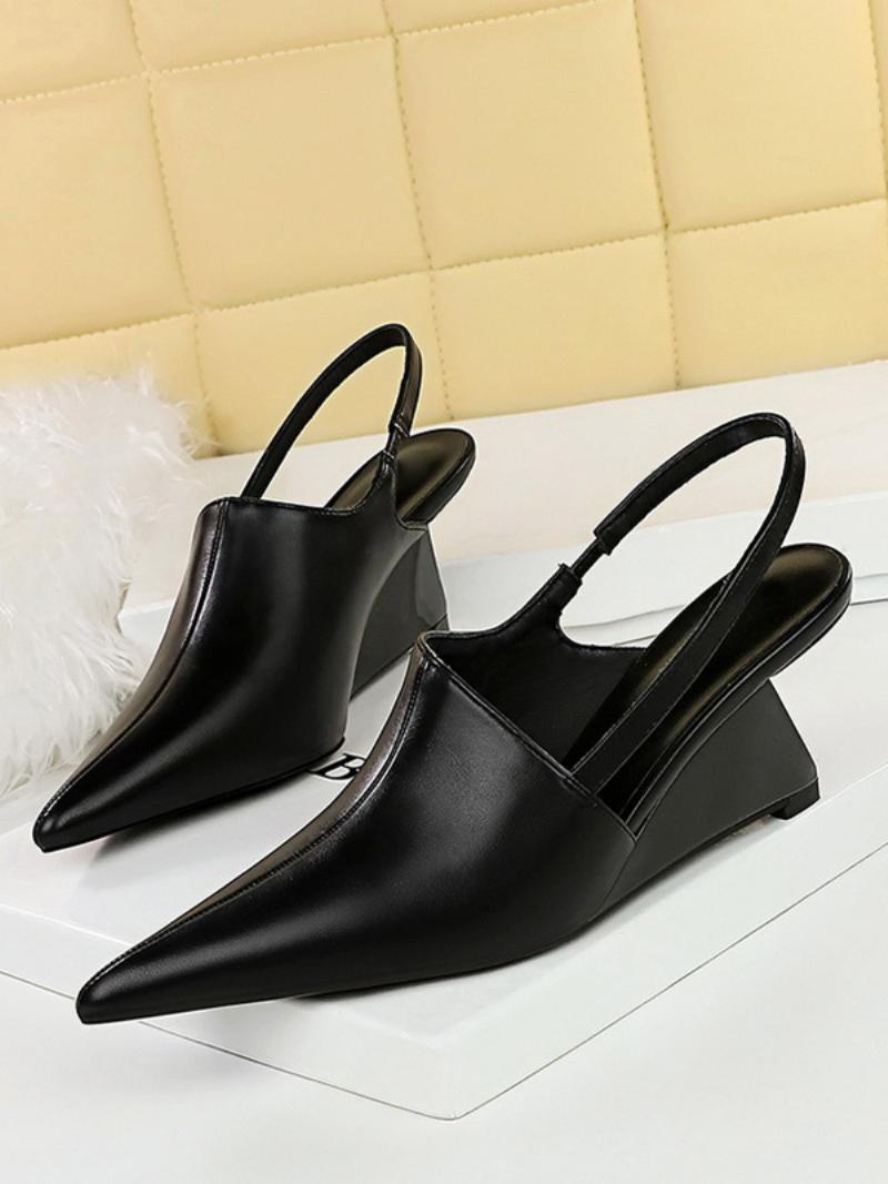 Női Wedge Szandál Fekete Hegyes Orrú Slingback Wedges