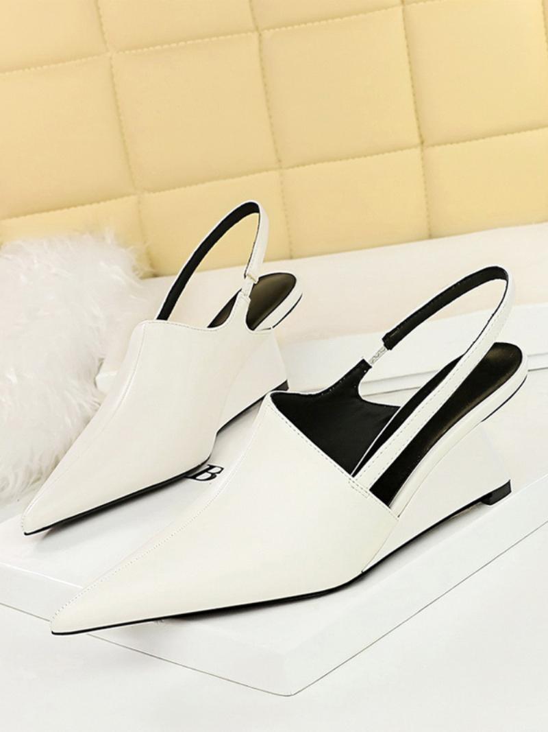 Női Wedge Szandál Fekete Hegyes Orrú Slingback Wedges - Fehér