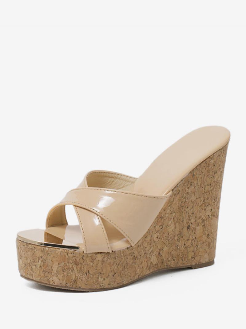 Női Wedge Szandál Koktél Fém Részletek Lakkbőr Peep Toe