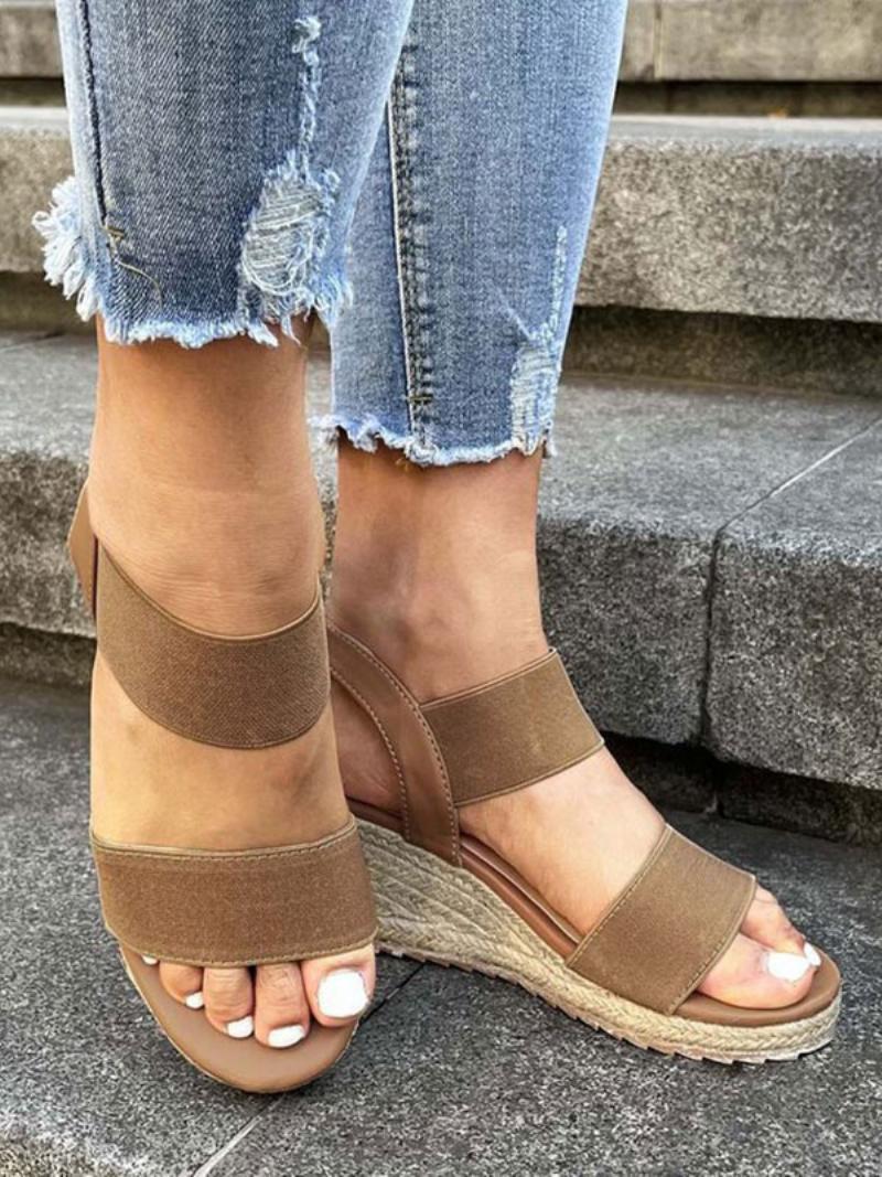 Női Wedgeespadrilles Szandálok Street Wear Pu Bőr Nyitott Orrú Espadrilles - Kávé Barna