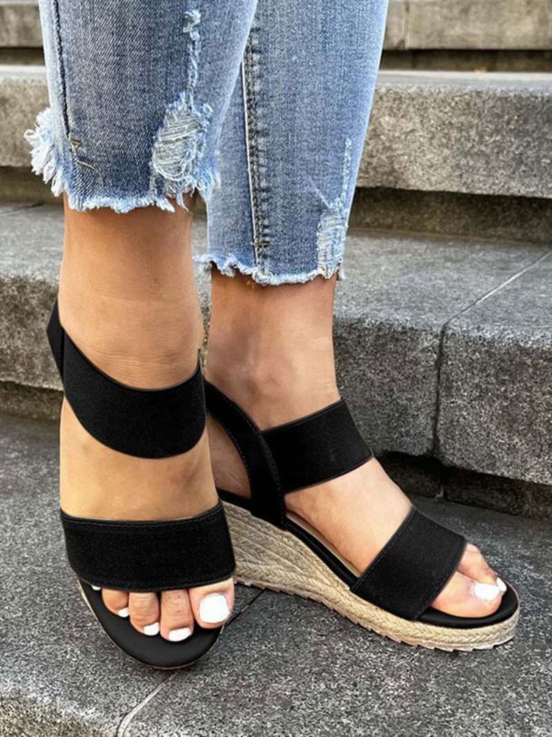 Női Wedgeespadrilles Szandálok Street Wear Pu Bőr Nyitott Orrú Espadrilles - Fekete