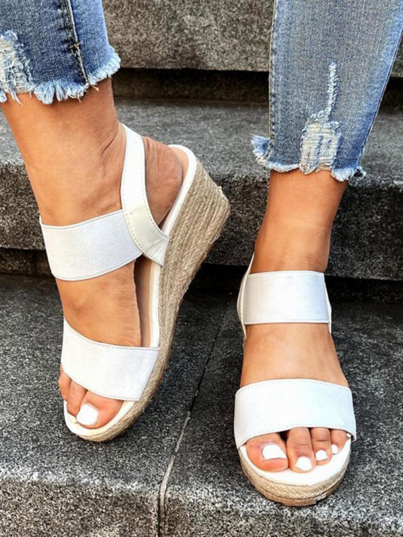 Női Wedgeespadrilles Szandálok Street Wear Pu Bőr Nyitott Orrú Espadrilles - Fehér