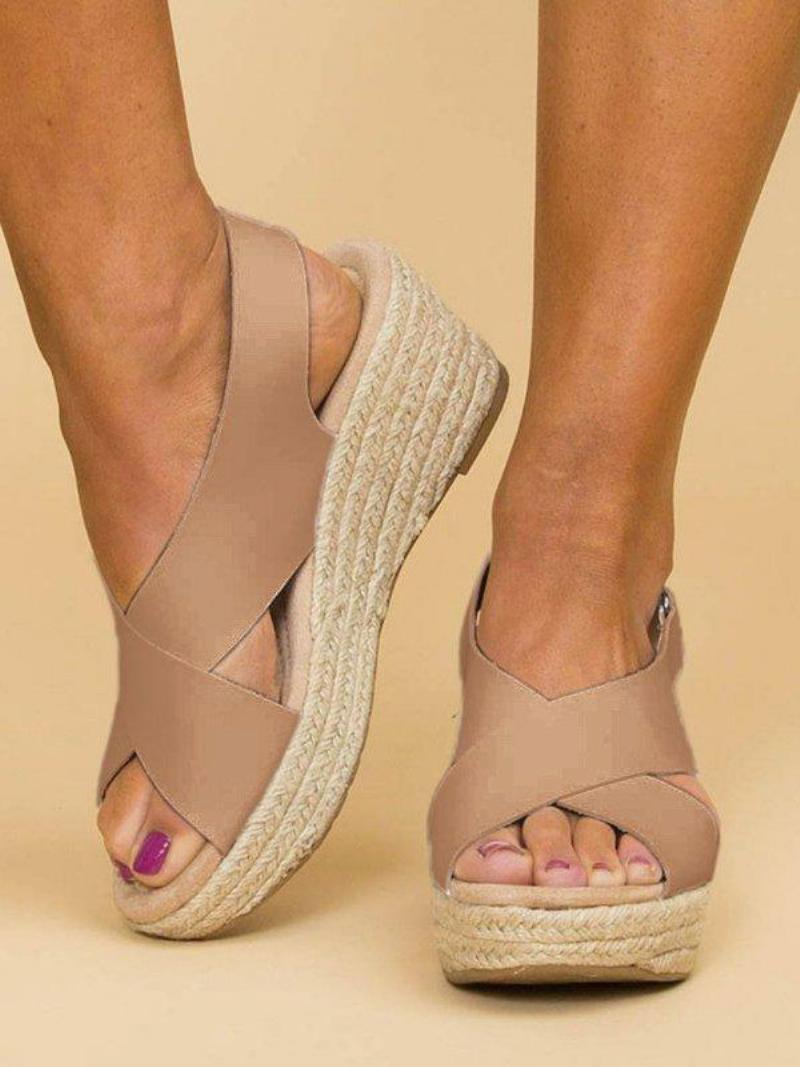 Női Wedgeespadrilles Szandálok Street Wear Pu Bőr Nyitott Orrú Espadrilles - Bézs