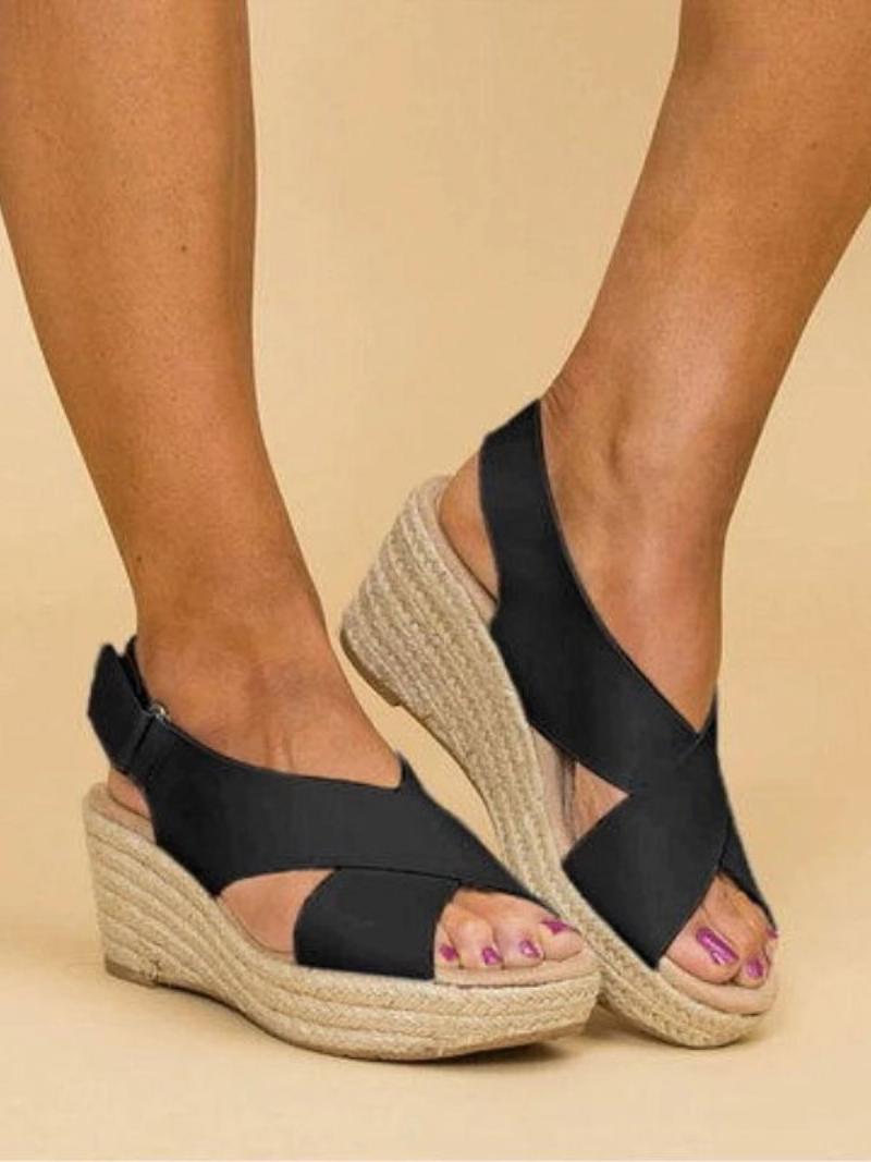 Női Wedgeespadrilles Szandálok Street Wear Pu Bőr Nyitott Orrú Espadrilles - Fekete