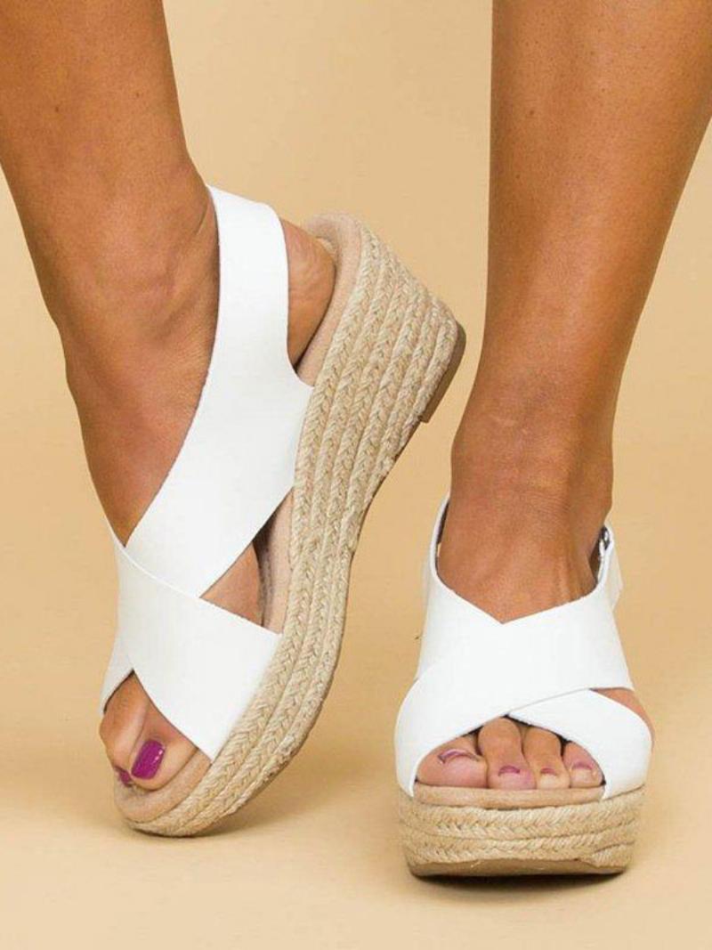 Női Wedgeespadrilles Szandálok Street Wear Pu Bőr Nyitott Orrú Espadrilles - Fehér